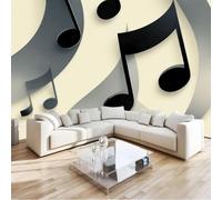 3D Effect Photo Wallpaper Abstract Minimalist Musical Notes, Grey Wall Mural Non-woven Wall for Living Room Bedroom Children's Room TV Background Modern Wall Decoration, 300cm x 210cm Stickers - Frame