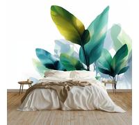 3D Effect Photo Wallpaper Abstract Tropical Plants Design, 138 x 101 inch (W x H) Panoramic Custom Wallpaper Mural - Cool Green Eco-Friendly Wall Sticker Poster Decoration