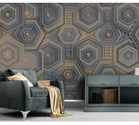 3D Effect Photo Wallpaper Art Dark Hexagon,300x210cm Mural Panoramic Wall Tapestry Large Photo Wallpaper Mural Bedroom Wall Decoration