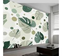 3D Effect Photo Wallpaper Bohemian Leaves Polka Dots, 79 x 55 inch (W x H) Panoramic Custom Wallpaper Mural - Sage Green Eco-Friendly Wall Sticker Poster Decoration