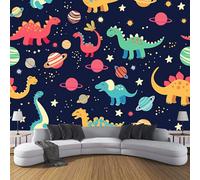 3D Effect Photo Wallpaper Cartoon Dinosaur 150×105cm Mural Panoramic Hand Drawn Planet Wall Murals, Large Photo Wallpaper Dark Blue Mural Decoration for Living Room Bedroom
