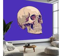 3D Effect Photo Wallpaper Cartoon Skull Minimalist, 59 x 41 inch (W x H) Panoramic Custom Wallpaper Mural - Purple Eco-Friendly Wall Sticker Poster Decoration