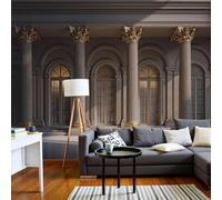 3D Effect Photo Wallpaper Classic Architecture Non-woven Poster Louvre Arches Stone Columns XXL Beige Wall Mural Living Room Bedroom Picture Wallpaper, 400cm x 280cm Stickers - Frameless Painting - Po