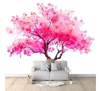 3D Effect Photo Wallpaper Cute Flowers Pink Cherry Blossoms, 98 x 69 inch (W x H) Panoramic Custom Wallpaper Mural - Cream Eco-Friendly Wall Sticker Poster Decoration