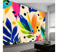 3D Effect Photo Wallpaper Drawing Elephant Polka Dots Tropical Leaves, 138 x 101 inch (W x H) Panoramic Custom Wallpaper Mural - Cream Eco-Friendly Wall Sticker Poster Decoration