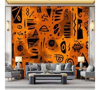 3D Effect Photo Wallpaper Elegant Graffiti Black Lines, 79 x 55 inch (W x H) Panoramic Custom Wallpaper Mural - Tan Eco-Friendly Wall Sticker Poster Decoration