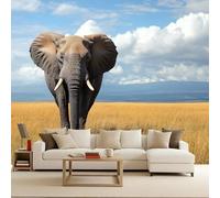 3D Effect Photo Wallpaper Elephant Mural Panoramic Wall Grassland Large Photo Wallpaper Mural Natural Scenery Non-Woven 300x256cm Bedroom Eco-Friendly Murals Decoration for Bedroom Living Room