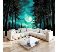 3D Effect Photo Wallpaper Fantasy Forest Moon, 138 x 101 inch (W x H) Panoramic Custom Wallpaper Mural - Dark Green Eco-Friendly Wall Mural Poster Decoration