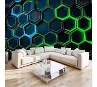 3D Effect Photo Wallpaper Geometry Hexagon Gradient Technology Mural Panoramic Wall Tapestry Large Photo Wallpaper Mural 350x256 cm Bedroom Eco-Friendly Wallpaper Decoration