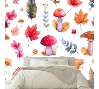 3D Effect Photo Wallpaper Hand-Drawn Style Cute Pink Mushrooms, 98 x 69 inch (W x H) Panoramic Custom Wallpaper Mural - Cream Eco-Friendly Wall Sticker Poster Decoration