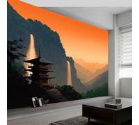 3D Effect Photo Wallpaper Japanese Traditional Sunset Minimalism, 118 x 83 inch (W x H) Panoramic Custom Wallpaper Mural - Orange Eco-Friendly Wall Sticker Poster Decoration