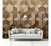 3D Effect Photo Wallpaper Minimalism Geometry Lines, 98 x 69 inch (W x H) Panoramic Custom Wallpaper Mural - Dark Brown Eco-Friendly Wall Sticker Poster Decoration