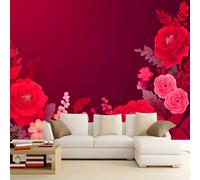 3D Effect Photo Wallpaper Minimalism Lines Flowers Flowers, 59 x 41 inch (W x H) Panoramic Custom Wallpaper Mural - Dark Red Eco-Friendly Wall Sticker Poster Decoration