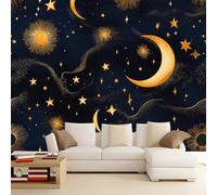 3D Effect Photo Wallpaper Mysterious Starry Sky Stars Moon, Panoramic Custom Black Wallpaper Mural - Poster Decoration for Bedroom Living Room Corridor 157 x 110 inch (W x H)