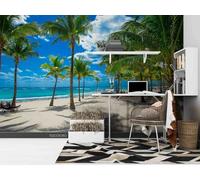 3D Effect Photo Wallpaper Ocean Beach Palm,300x210cm Mural Panoramic Wall Tapestry Large Photo Wallpaper Mural Bedroom Wall Decoration