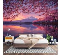 3D Effect Photo Wallpaper Orange Color Wall Covering Mural 200x140 cm | Large Non-Woven Removable Japanese Style Mountains And Lake View Decor Poster Mural for Living Room & Kids Sofa Backdrop