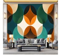 3D Effect Photo Wallpaper Retro Earthy Mid-Century, Panoramic Custom Teal Wallpaper Mural - Poster Decoration for Bedroom Living Room Corridor 157 x 110 inch (W x H)