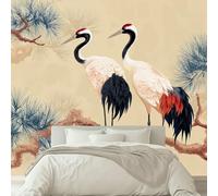 3D Effect Photo Wallpaper Retro Minimalist Animals Birds, Panoramic Custom Light Brown Wallpaper Mural - Poster Decoration for Bedroom Living Room Corridor 118 x 83 inch (W x H)