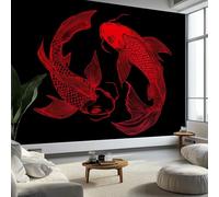 3D Effect Photo Wallpaper Retro Traditional Animal Red Koi, Panoramic Custom Black Wallpaper Mural - Poster Decoration for Bedroom Living Room Corridor 59 x 41 inch (W x H)