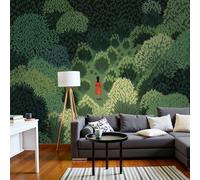 3D Effect Photo Wallpaper Simple Forest Landscape Retro Illustration 350X256Cm Mural Panoramic Wall Tapestry Forest Green Large Photo Wallpaper Mural Bedroom Living Room Wallpapers Decoration