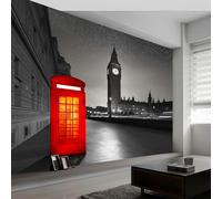 3D Effect Photo Wallpaper Surrealism London Red Telephone Booth, Panoramic Custom Light Gray Wallpaper Mural - Poster Decoration for Bedroom Living Room Corridor 138 x 101 inch (W x H)