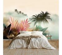 3D Effect Photo Wallpaper Watercolor Dreamy Tropical Forest, 59 x 41 inch (W x H) Panoramic Custom Wallpaper Mural - Gray Green Eco-Friendly Wall Sticker Poster Decoration