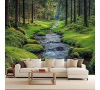 3D Effect Photo Wallpaper Woods Mural Panoramic Wall Woods Forest Stream Large Photo Wallpaper Mural Natural Scenery Non-Woven 300x256cm Bedroom Eco-Friendly Murals Decoration for Bedroom Living Room