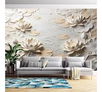 3D Effect Self Adhesive Wallpaper Lotus Flower Faux Embossed Wallpaper Luxury Removable Stick On Contact Paper for Living Room-Bedroom-Custom- Wall Decoration 140Cm(H) X210Cm(W)