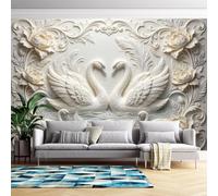 3D Effect Self Adhesive Wallpaper White Swan Floral Faux Embossed Wallpaper Romantic Love Rmovable Stick On Contact Paper for Living Room-Bedroom-Non-Woven-Custom- Relief Wall Decoration 100