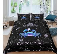 3D Effect Soft Microfibre Cancer zodiac Duvet Cover Breathable Bedding Sets with Pillowcases astrology art style Comforter Cover All Season Easy Care Machine Washable for Couples Single（140x200cm）