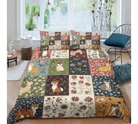 3D Effect Soft Microfibre Cat pattern fabric Duvet Cover Breathable Bedding Sets with Pillowcases Floral animal Comforter Cover All Season Easy Care Machine Washable for Couples Super king（260x220cm）