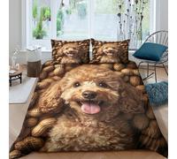 3D Effect Soft Microfibre cute poodle puppy Duvet Cover Breathable Bedding Sets with Pillowcases funny pet portrait Comforter Cover All Season Easy Care Machine Washable for Couples Double（200x200cm）