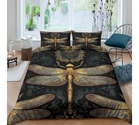 3D Effect Soft Microfibre Dragonfly art Duvet Cover Breathable Bedding Sets with Pillowcases Vintage ornate design Comforter Cover All Season Easy Care Machine Washable for Couples Single（140x200cm）