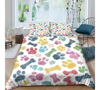 3D Effect Soft Microfibre Pet paws bones Duvet Cover Breathable Bedding Sets with Pillowcases Colorful doodle style Comforter Cover All Season Easy Care Machine Washable for Couples King（220x240cm）