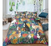 3D Effect Soft Microfibre Whippet dogs Duvet Cover Breathable Bedding Sets with Pillowcases Colorful artistic style Comforter Cover All Season Easy Care Machine Washable for Couples Double（200x200cm）