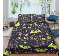 3D Effect Super Soft Microfibre Halloween cats Duvet Cover Sets All Season Bedding Set with Pillowcases Cartoon spooky design Duvet Cover Easy Care Machine Washable for Men Women Kids King（220x240cm）
