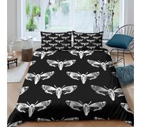 3D Effect Super Soft Microfibre moth pattern Duvet Cover Sets All Season Bedding Set with Pillowcases black white artistic Duvet Cover Easy Care Machine Washable for Men Women Kids Double（200x200cm）
