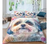 3D Effect Super Soft Microfibre ShihTzuDog Duvet Cover Sets All Season Bedding Set with Pillowcases WatercolorPetPortrait Duvet Cover Easy Care Machine Washable for Men Women Kids Double（200x200cm）