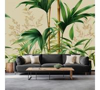 3D Effect Traditional Artistic Botanical Geometric Mural Wallpaper, Yellow-Green Photo Wallpaper - Wall Mural Decoration for Bedroom Living Room Restaurant Cafe Fireplace, 138 x 101 inch (W x H)