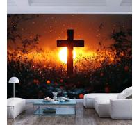 3D Effect Wall Mural Decor Cross silhouette against sunset backdrop Cross silhouette against sunset backdropPeel and Stick Wall Paper Home Decor Non-Woven 3D Living Room The Wall for Bedroom border