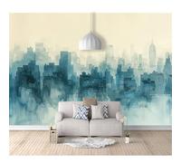3D Effect Wall Sticker Poster Painted Abstract Blue City Building 100x70cm Landscape Pictures Wallpapers Art Decals for Bedroom Living Room Home Decoration