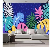 3D Effect Wallpaper 300x210cm, Abstract Design Monstera Deliciosa Palm Leaves Wall Murals Cute Cartoon Plant Print Photo Wall Decor for Living Room Bedroom Home Hallway Lounge TV Background, Purple