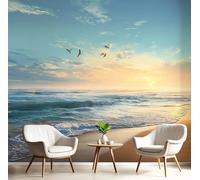 3D Effect Wallpaper Brown-Blue Seagulls On The Waves 400X280Cm,Art Wall Murals Photo Wall Mural Beach Scenery For Living Room Bedroom Decor Children'S Room Home Landscape Background Decoration
