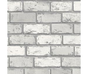 3D Effect White Silver Metallic Brick Wallpaper Stone Slate Industrial Arthouse