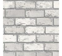 3D Effect White Silver Metallic Brick Wallpaper Stone Slate Industrial YL