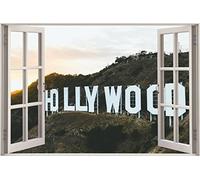 3D Effect Window View Hollywood Sign Wall Sticker Poster