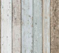 A.S Creation 3D Effect Wood Panel Plank Wallpaper Distressed Cream Blue Brown
