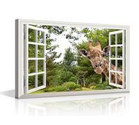 3D Effect XL Size False Window View for Living Room Bedroom Cute Giraffe Painting Pictures Print On Canvas Stretched on Wooden Frame Ready To Hang 24x36inch (60x90cm)
