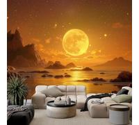 3D Effect Yellow Photo Wallpaper 138 x 101 inch (W x H), Wall Mural Tapestry Fantasy Nature Mountains Moon - Large Wallpaper Mural for Bedroom Eco-Friendly Wall Decoration