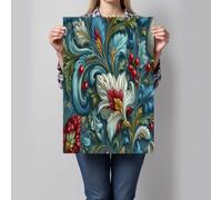 3D Elegant Paisley Plants Wall Art Decor Medieval Aesthetics Canvas Prints Posters Turquoise Unframed Wall Art Pictures Modern Painting Artwork For Living Room Bedroom 20X28 Inch